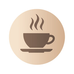 Obraz premium Steaming hot coffee cup and saucer icon simple flat design vector illustration for cafe or break time symbol