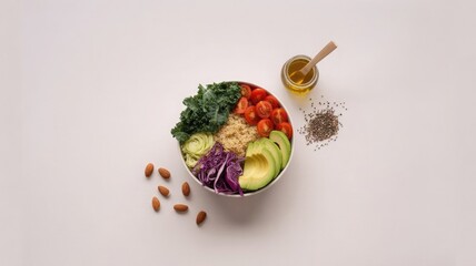 Vibrant quinoa bowl with fresh vegetables and chia seeds for healthy eating