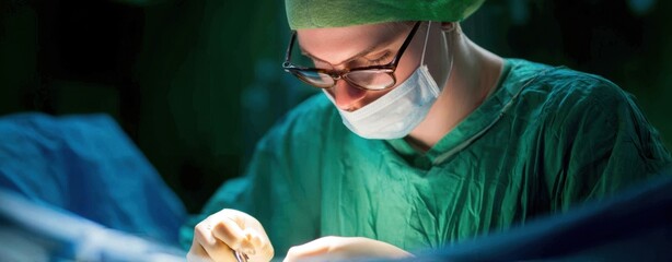 The Surgeon Performing Precise Operation Under Bright Surgical Lights in Sterile Operating Room
