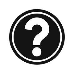 Question mark symbol in a circle, black and white design.