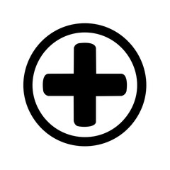 Obraz premium Black Plus Symbol in Circle Simple Medical Health Design Flat Icon