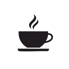 Obraz premium Silhouette illustration of a steaming coffee cup, with saucer and handle for cafes and icons