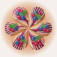 Delicious berry pastry flower arrangement dessert vector illustration Vector, illustration