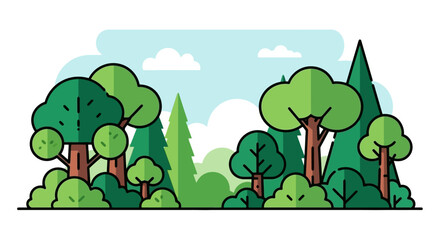 Lush Forest Scene Illustration with Green Trees and Bushes