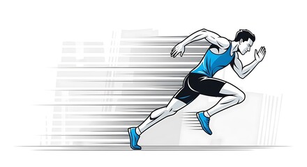 Obraz premium Dynamic illustration of a male athlete sprinting with speed lines.