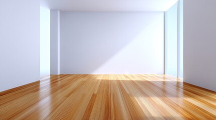 Spacious and Bright Interior Room with Glossy Wooden Floor and Minimalist Design Ideal for Modern Architecture and Interior Decorating Inspiration