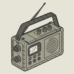 Vintage Portable Boombox Radio with Antenna and Knobs Keywords: radio, boombox, portable