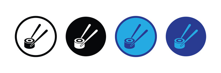 Sushi roll icon with chopsticks, representing japanese cuisine and food culture, available in multiple circular designs isolated on white background