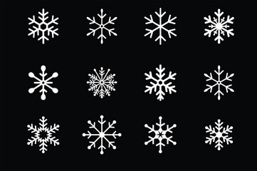 Winter Snowflake Silhouette Vector Icons Set