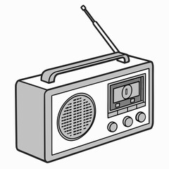 Vintage radio with handle and speaker on a light background Keywords: radio, vintage, retro