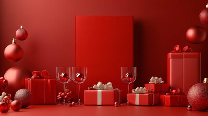 Festive Christmas photo with striking red backdrop