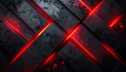 Abstract dark background with red neon lines and geometric shapes.