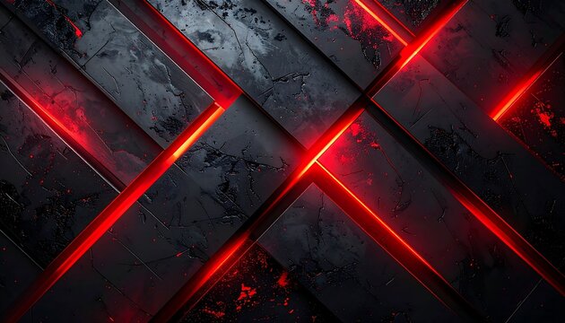 Abstract dark background with red neon lines and geometric shapes.