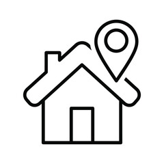 Home location and real estate concept with a house icon and a map pin symbol