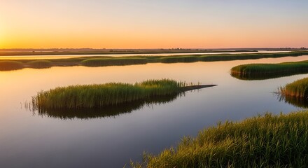 Calm river landscape at sunrise or sunset