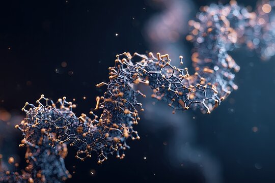 3D Protein Chain Structure with Glowing Molecular Bonds - Powered by Adobe