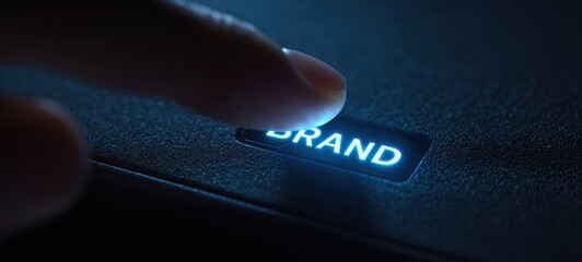 The Brand Button Being Pressed on a Dark Tech Surface With Blue Glow