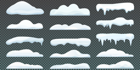 Illustration of various snow caps and snow drifts isolated on a transparent background design element