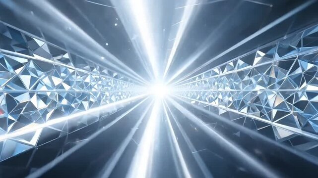 A mesmerizing, infinite tunnel background with walls made of shimmering, reflective, diamond-like facets.