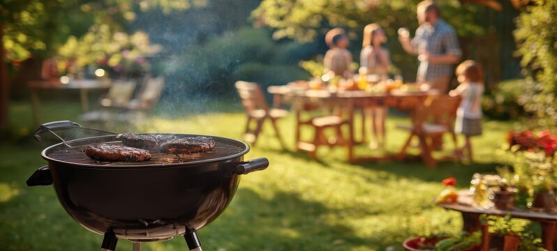 The Grill Sizzles with Burgers in a Sunny Backyard Family Summer Gathering