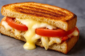 Delicious grilled cheese sandwich with fresh tomato slices.