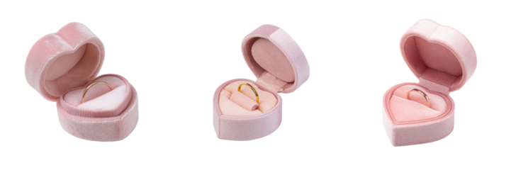 Elegant heart-shaped ring box display romantic setting product photography transparent background
