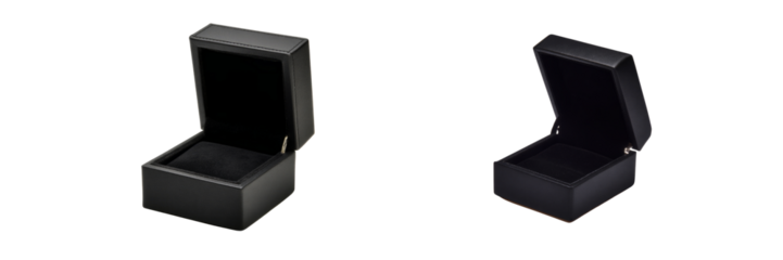 Elegant black jewelry box with transparent background luxury display studio setting close-up view