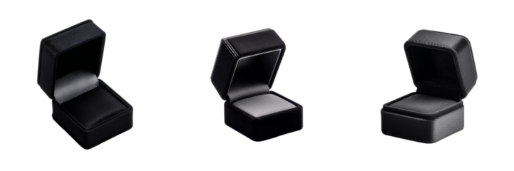 Elegant black jewelry box display transparent background minimalist style studio lighting