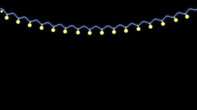 4k animated lights bulb string transparent background for new year, holiday birthday, nightclub, festive event, party, celebration.