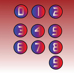 Number brown and blue gradient bullet zero to nine vector
