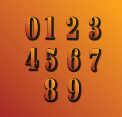 Number orange and brown gradient zero to nine vector
