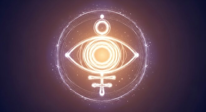 Sacred Esoteric All Seeing Eye Symbol Glowing in a Magic Circle.