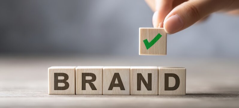 The Brand Blocks with Green Checkmark Symbolizing Quality Trust Approval and Successful Positioning