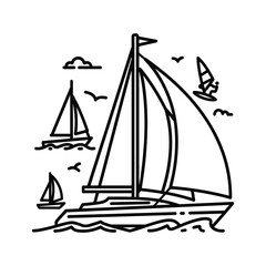 Sailing boat line art illustration isolated on, capturing the essence of nautical adventure