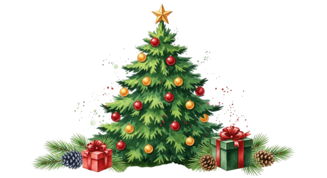 A beautifully decorated christmas tree with ornaments and gifts