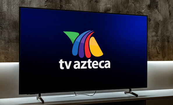 Flat-screen TV set displaying logo of Television Azteca