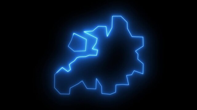 Abstract neon USA map, of United States of America showing different states. Animated usa contiguous lower u.s. state neon map on an isolated technical background. 4k video 