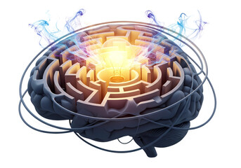 Brain maze with lightbulb insight for creative minds
