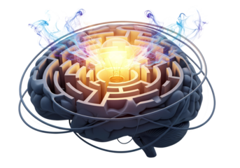 Brain maze with lightbulb insight for creative minds