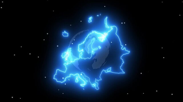 Abstract neon USA map, of United States of America showing different states. Animated usa contiguous lower u.s. state neon map on an isolated technical background. 4k video 