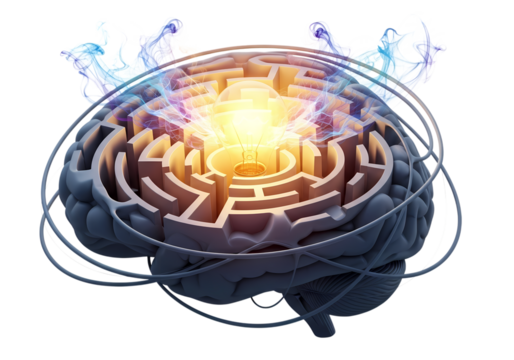 Brain maze with lightbulb insight for creative minds
