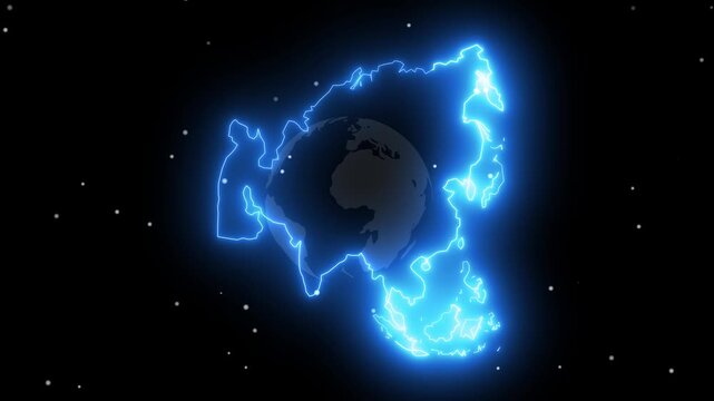 Abstract neon USA map, of United States of America showing different states. Animated usa contiguous lower u.s. state neon map on an isolated technical background. 4k video 