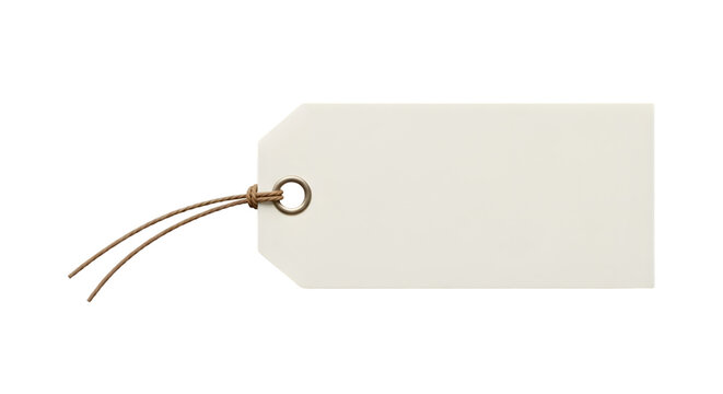 Blank white rectangular tag with string on black background
