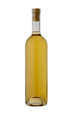Unlabeled white wine bottle on white background
