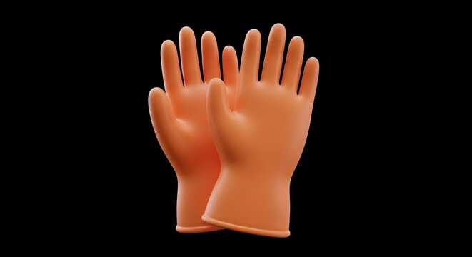 3d render of orange rubber gloves for cleaning chores illustration