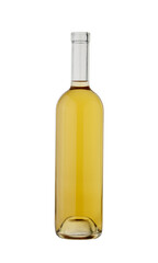 Uncorked white wine bottle isolated on white background