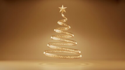 Golden spiral christmas tree with sparkling lights and star top