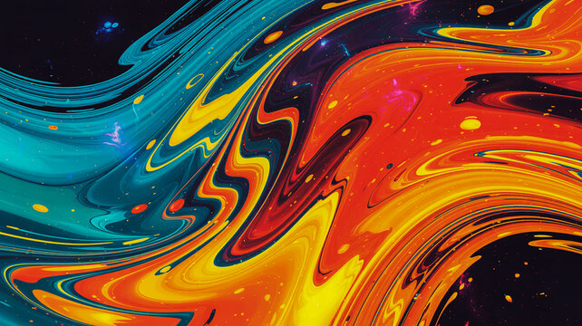 Vibrant abstract background with swirling liquid motion in contrasting blue and fiery orange tones