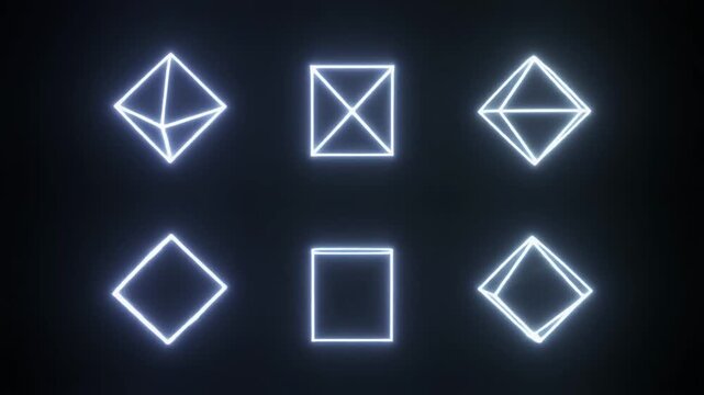 Hypnotic Animated Glowing Geometric Shapes Rotating on Black Background