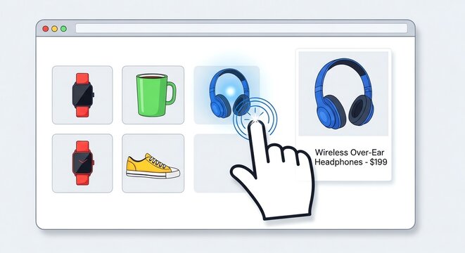 Online shopping interface with headphones